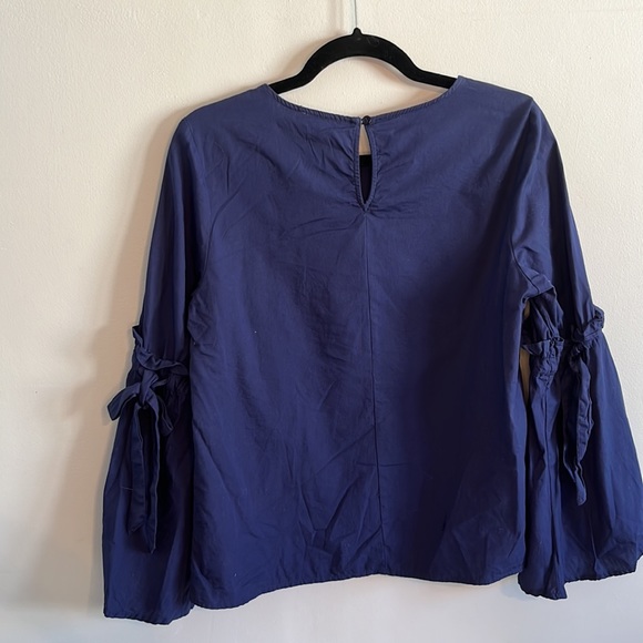 dizzylizzy Navy Blue Bell Sleeve Blouse with Keyhole and Bows - Picture 4 of 6